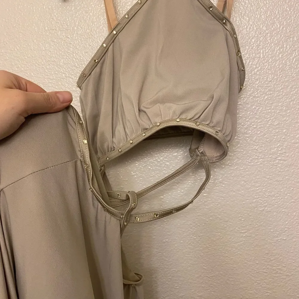 Weissman Elite dance costume tan beige maxi dress Bonfire D13222 XSA adult